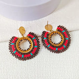 Bohemia Rice Bead Earrings Crystal Roundness Sunflower Color Hand Knitting