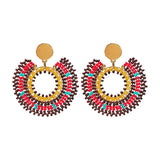 Bohemia Rice Bead Earrings Crystal Roundness Sunflower Color Hand Knitting