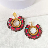 Bohemia Rice Bead Earrings Crystal Roundness Sunflower Color Hand Knitting