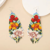 Rice Bead Earrings Flower Tassels Bohemian Women Beaded Earrings