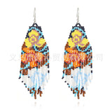 Rice Bead Earrings Flower Tassels Bohemian Women Beaded Earrings