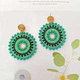 Green Sunflower Roundness Rice Bead Earrings