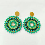 Green Sunflower Roundness Rice Bead Earrings