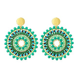Green Sunflower Roundness Rice Bead Earrings
