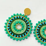 Green Sunflower Roundness Rice Bead Earrings