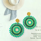 Green Sunflower Roundness Rice Bead Earrings