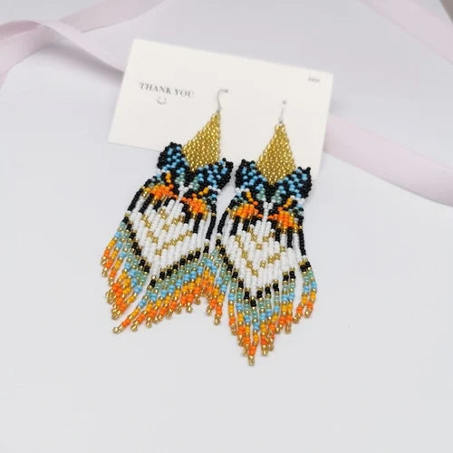 Rice Bead Earrings Hand Woven Butterfly Bohemia Fringed Earrings