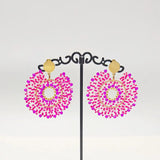 Hand Knitted Rice Bead Earrings, Rose Red Sunflower Boho Beaded Earrings