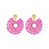 Hand Knitted Rice Bead Earrings, Rose Red Sunflower Boho Beaded Earrings