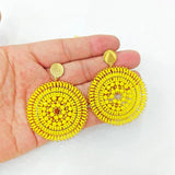 Yellow Sunflower Rice Bead Earrings Hand Knitted Bohemia Beads