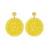 Yellow Sunflower Rice Bead Earrings Hand Knitted Bohemia Beads