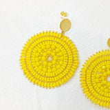 Yellow Sunflower Rice Bead Earrings Hand Knitted Bohemia Beads