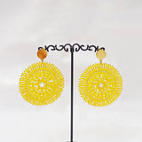 Yellow Sunflower Rice Bead Earrings Hand Knitted Bohemia Beads