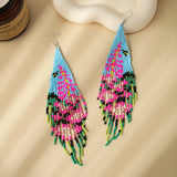 Bohemia Rice Bead Tassel Earrings Handwoven Flower Pattern