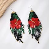 Bohemia Rice Bead Tassel Earrings Handwoven Flower Pattern