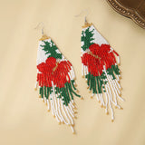 Bohemia Rice Bead Tassel Earrings Handwoven Flower Pattern