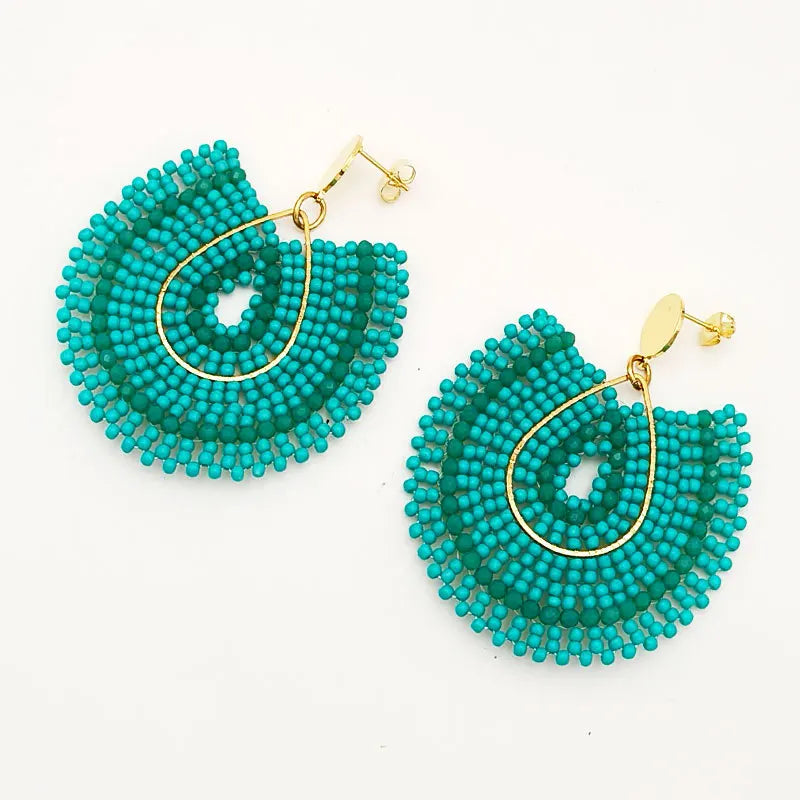 Bohemia Hand Knitting Bead Earrings Water Drop Roundness Originality