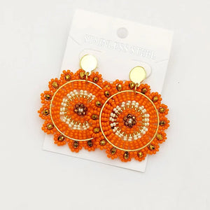 Bohemia Hand-Knitted Flower Earrings, Beaded Alloy Geometry