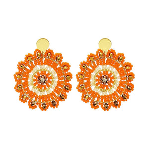 Bohemia Hand-Knitted Flower Earrings, Beaded Alloy Geometry