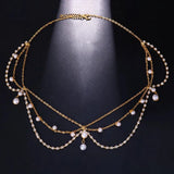 Rhinestone Pearls Tassel Wedding Hair Chain Headband Hair Decoration