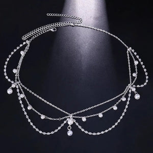 Rhinestone Pearls Tassel Wedding Hair Chain Headband Hair Decoration