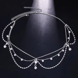 Rhinestone Pearls Tassel Wedding Hair Chain Headband Hair Decoration