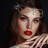 Rhinestone Pearls Tassel Wedding Hair Chain Headband Hair Decoration