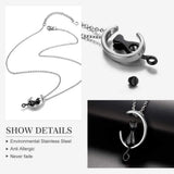 Moon Cat Urn Necklace Stainless Steel Cremation Jewelry for Ashes