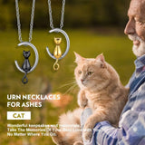 Moon Cat Urn Necklace Stainless Steel Cremation Jewelry for Ashes