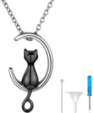 Moon Cat Urn Necklace Stainless Steel Cremation Jewelry for Ashes