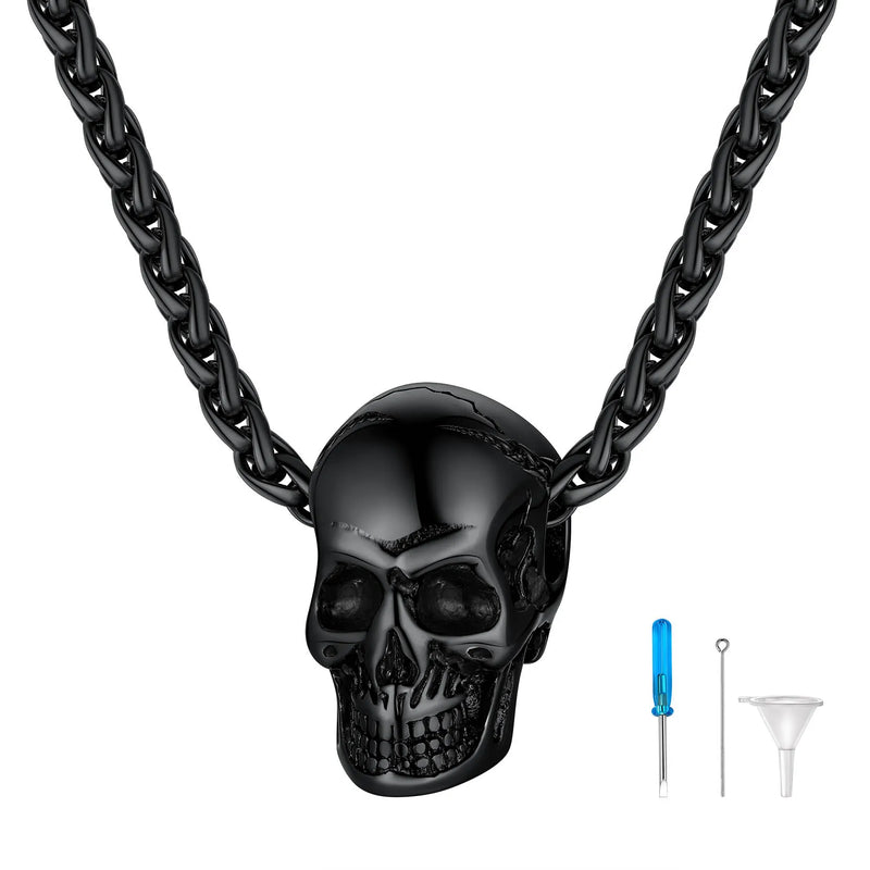 Skull Pendant Ashes Keepsake Necklace For Men Stainless Steel Cremation Urn