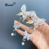 Butterfly Tassel Pearl Earrings Exaggerated Wedding Fine Jewelry