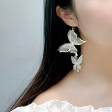 Butterfly Tassel Pearl Earrings Exaggerated Wedding Fine Jewelry