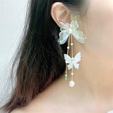 Butterfly Tassel Pearl Earrings Exaggerated Wedding Fine Jewelry