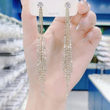 Clear Rhinestone Tassel Earrings 925 Silver Needle Lady Party Drop Earrings