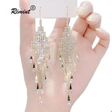 Clear Rhinestone Tassel Earrings 925 Silver Needle Lady Party Drop Earrings