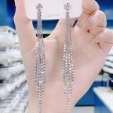 Clear Rhinestone Tassel Earrings 925 Silver Needle Lady Party Drop Earrings