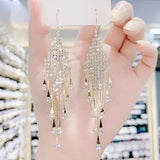 Clear Rhinestone Tassel Earrings 925 Silver Needle Lady Party Drop Earrings