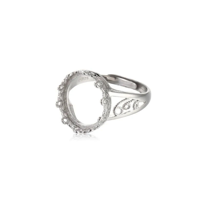 925 Silver Adjustable Ring Base for 12x15mm Oval Cabochons