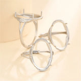 925 Silver Adjustable Ring Blank for 14x19mm Oval Cabochons