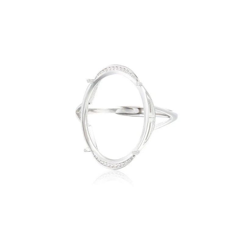 925 Silver Adjustable Ring Blank for 14x19mm Oval Cabochons