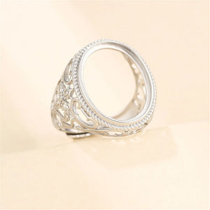925 Silver Adjustable Ring Base for 16x20mm Oval Cabochons