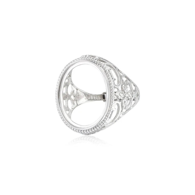 925 Silver Adjustable Ring Base for 16x20mm Oval Cabochons