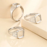 925 Silver Adjustable Ring Base for 8x10mm Rectangle Cabochons