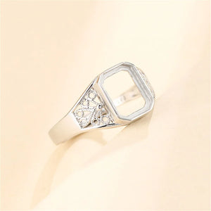 925 Silver Adjustable Ring Base for 8x10mm Rectangle Cabochons