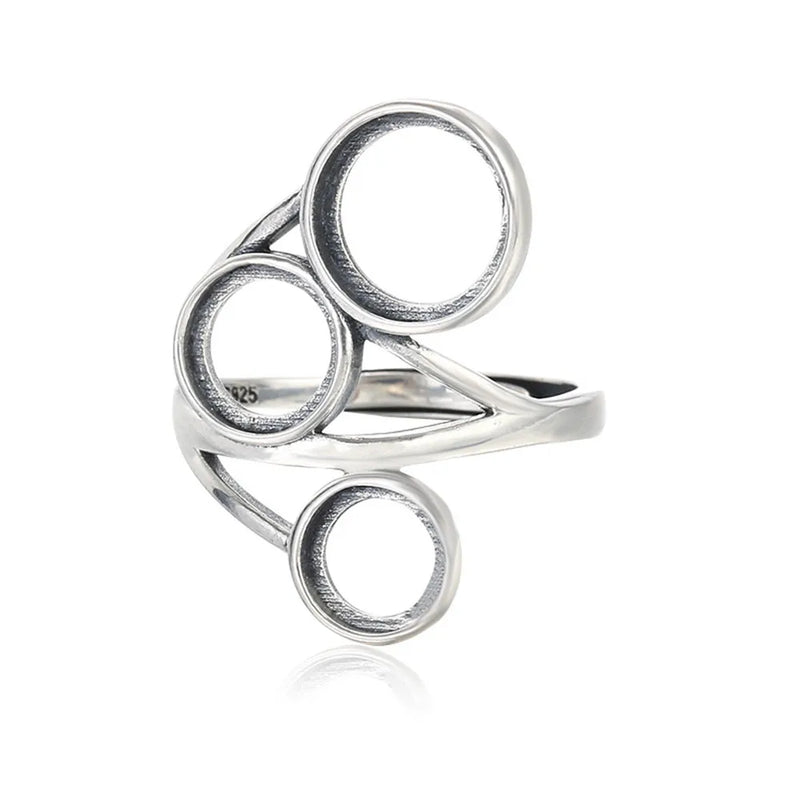 Thai Silver Ring Base for 7mm 8mm 10mm Cabochons Adjustable Band Setting