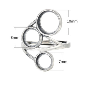 Thai Silver Ring Base for 7mm 8mm 10mm Cabochons Adjustable Band Setting