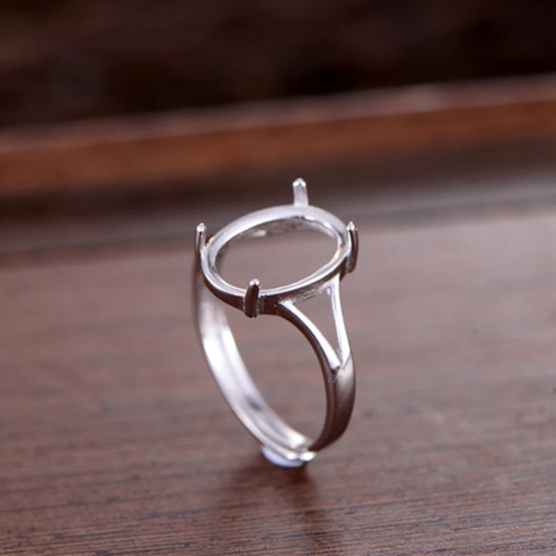 Adjustable Sterling Silver Ring Base 10x14mm Oval Blank