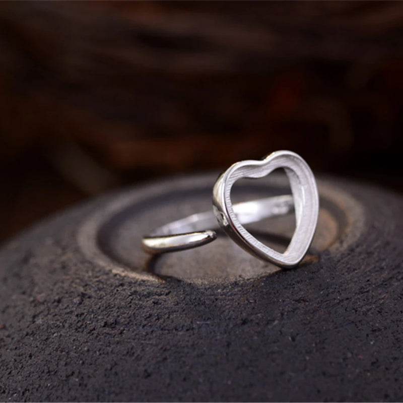 Adjustable Sterling Silver Heart Ring Setting Plated 925 Silver Base