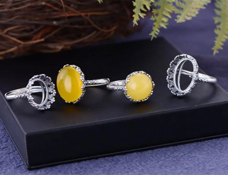 Adjustable 925 Silver Ring Base with Round or Oval Blank